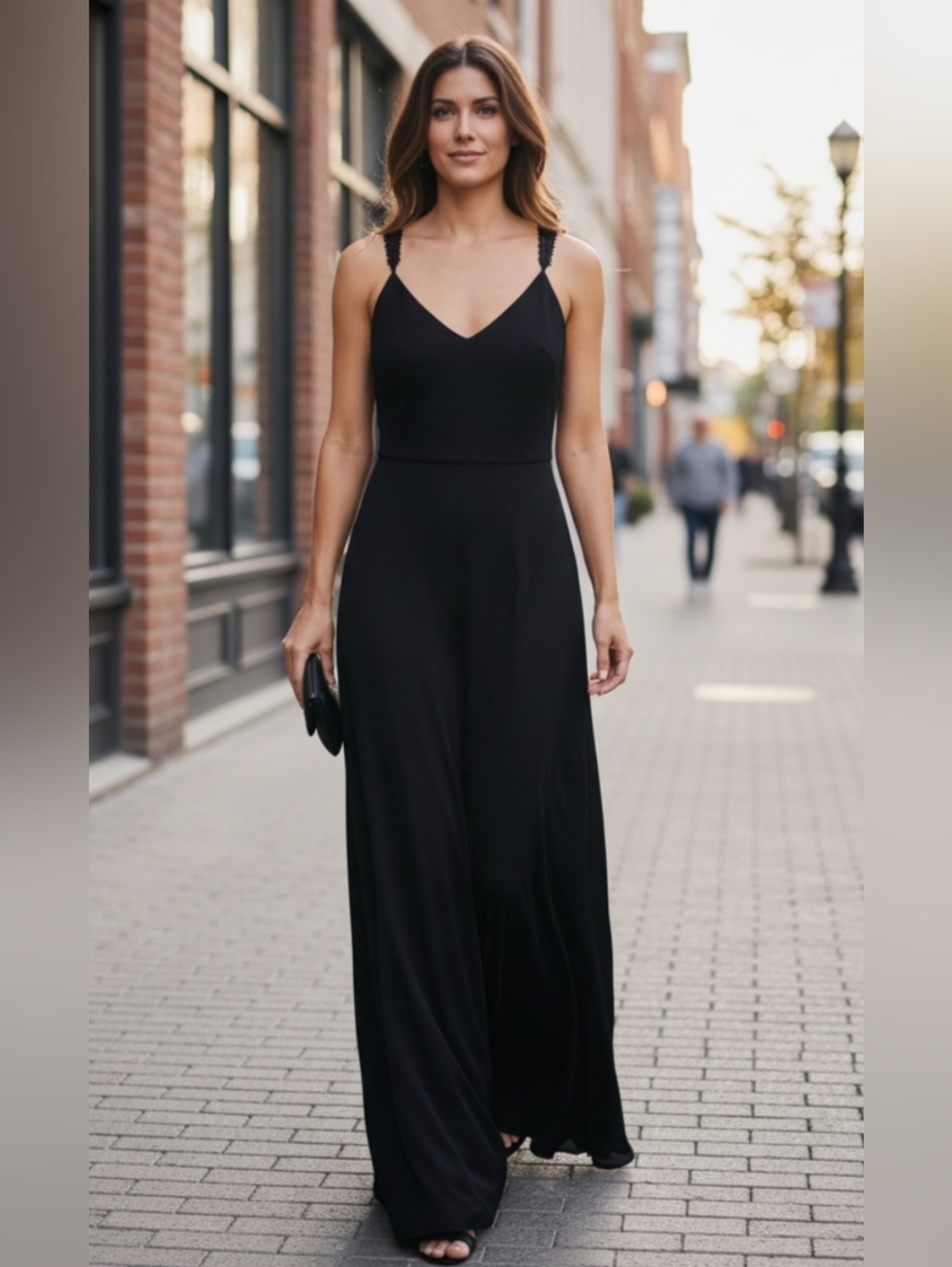 Vintage Nicole Bakti Black V-Neck Strap Maxi Dress
